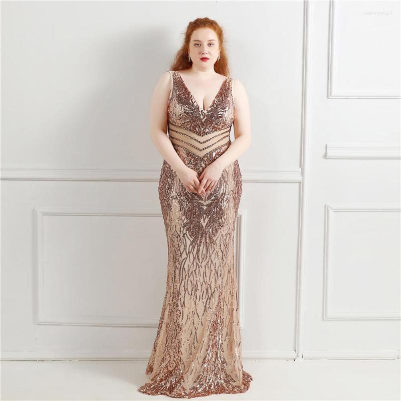 

Party Dresses Plue Size Women 2022 Sequins Prom Dress See-through Beads Long Dreess Sexy Formal Vestido, Gold