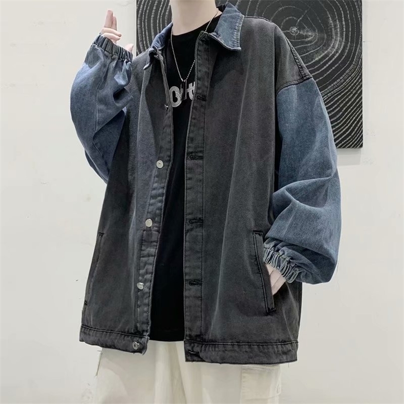 

Mens Jackets Pacthwork Denim Jacket Men Blue Black Cowboy Coats Male Autumn Baggy Hip Hop Fashion Allmatch Outwear Mens Streetwear 221006