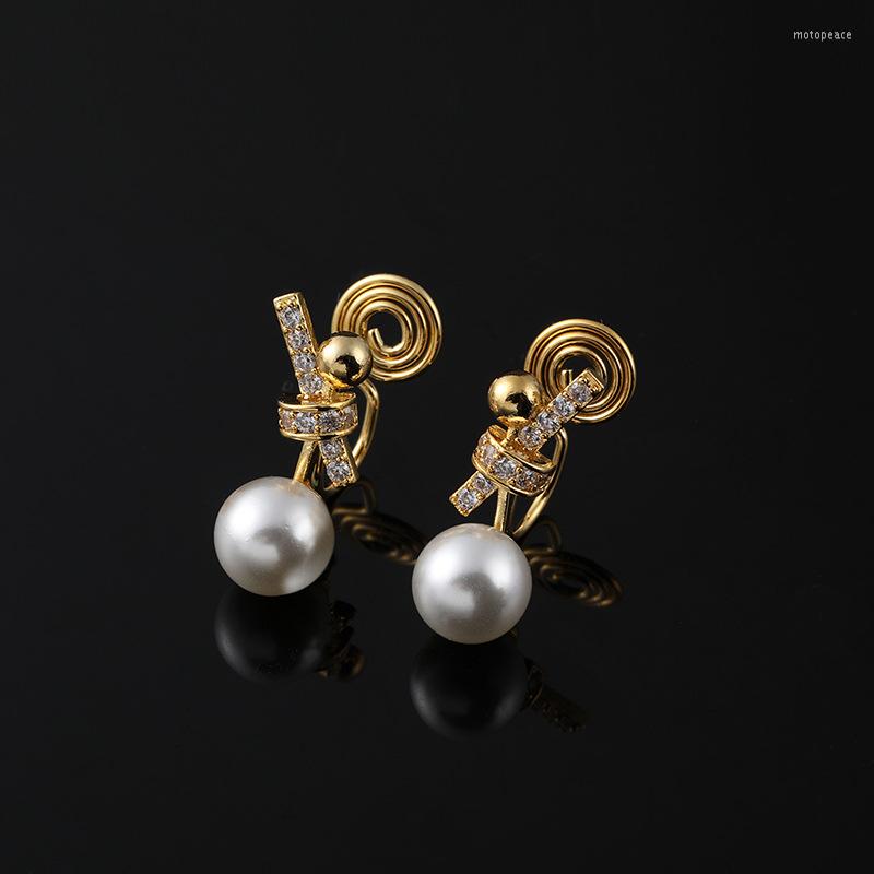 

Stud Earrings Gold Plated Pearl Piercing Temperament Women's Jewelry High Quality