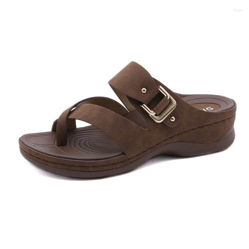 

Dress Shoes COWCOM Fashion Sandals 2022 Summer Women's Slope With Metal Buckle Casual Large Size Slippers Women YSK, Black