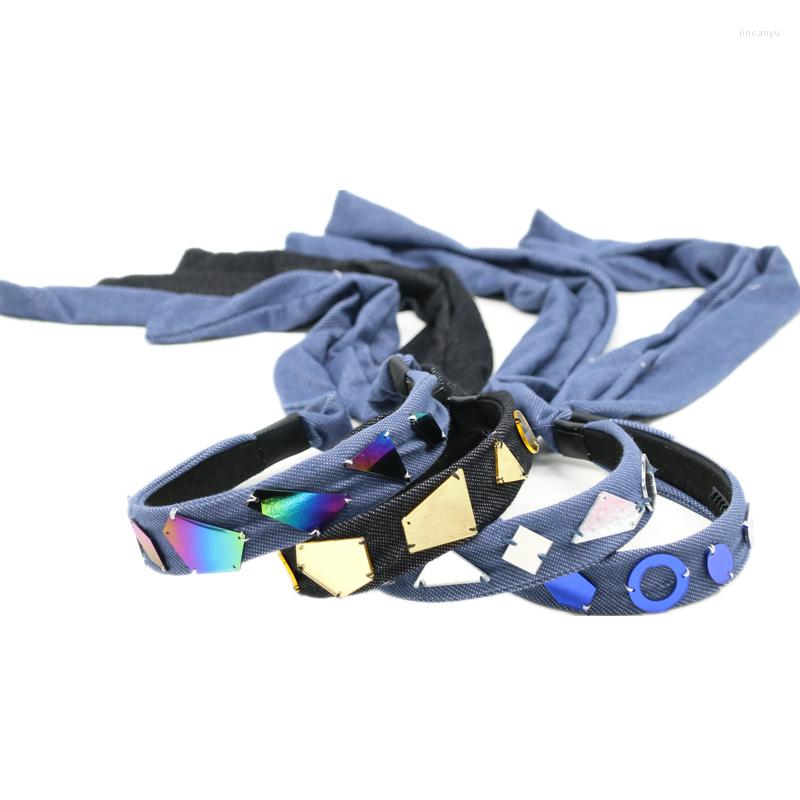 

Hair Accessories Spring And Summer Knitted Denim Flat Headband With Tails Mirror, Red