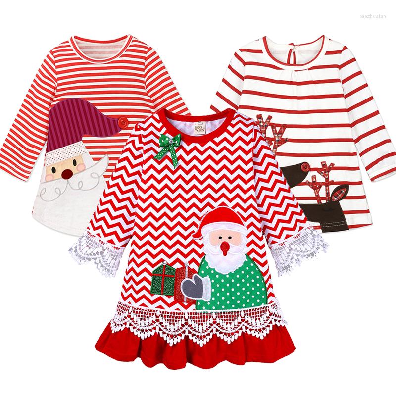 

Girl Dresses Cute Cartoon Santa Long Sleeve Kids For Girls Christmas Dress Sweet Lace Party Princess 1-6 Year Baby Clothes, As the picture