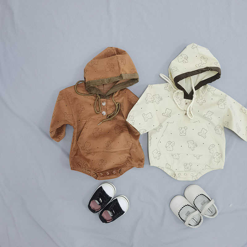 

Rompers Newborn Baby New Cute Bodysuit Girl Cartoon Bear Long Sleeves Hooded Jumpsuit Kid Simple Corduroy Outfits One Piece J220922, Yellow