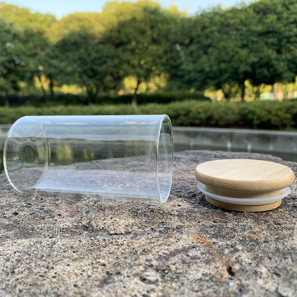 

smoke accessory clear glass dry herb jar With Airtight Seal Bamboo Lid Thick Tobacco Container smoking Grinder Pipe Wholesale