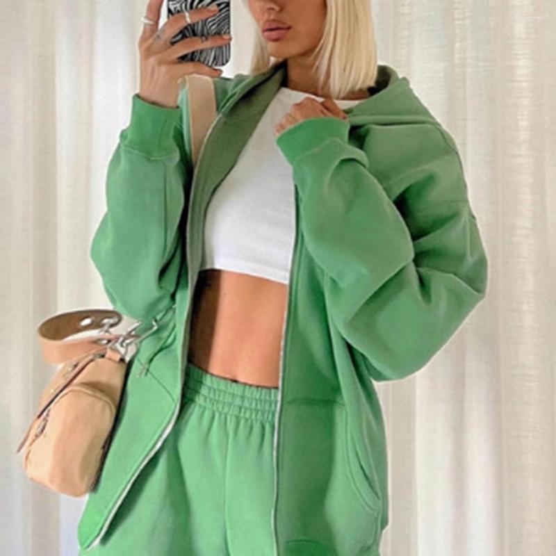 

Women' Two Piece Pants 2 Pcs/Set Women Coat Set Solid Color Soft Warm Zipper Cardigan Hat Elastic Waist Drawstring Autumn Tracksuit For, Green