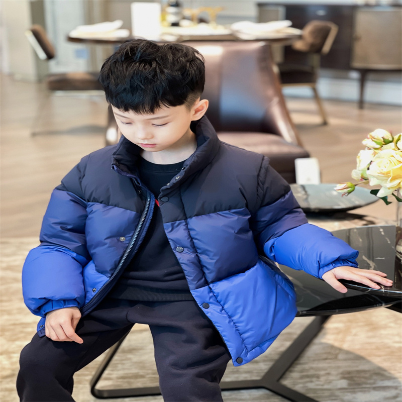 

Baby Designer Clothes Coats Children's European And American Style Three-Color Splicing Collared Simple Gradual Change Can Remove Sleeves Winter Thickened Jacket, Blue