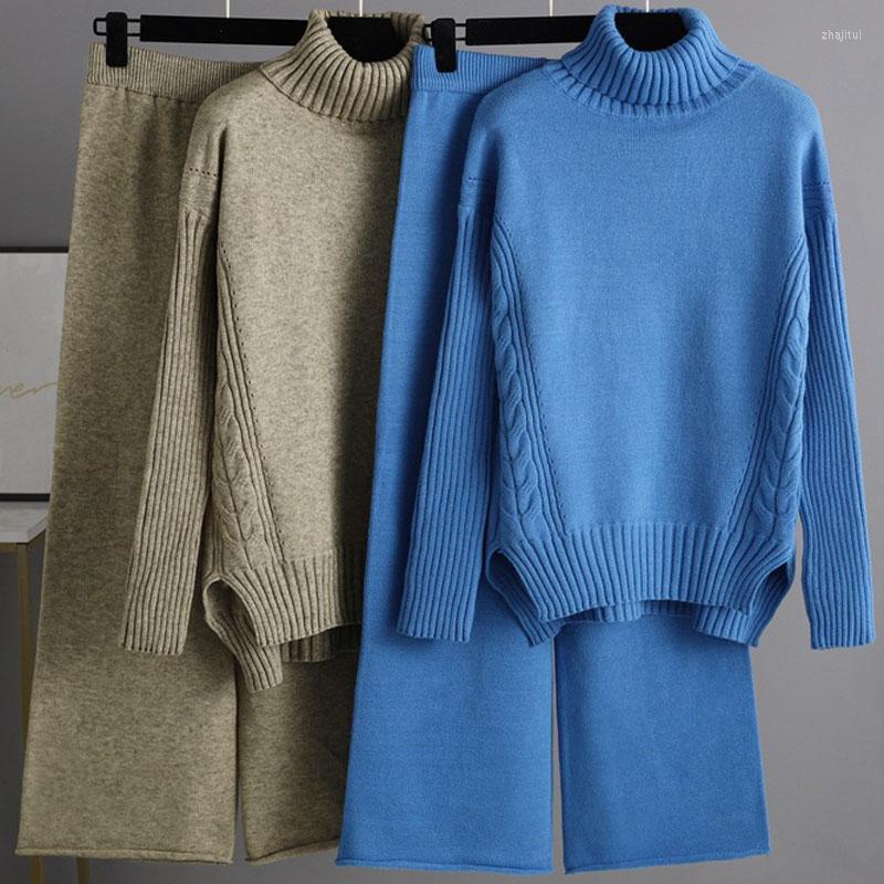 

Women's Sweaters Women's Autumn And Winter Fashion Set Sweater Knitted Wide Leg Loose Pants Split Pullover Pull Suit, Black