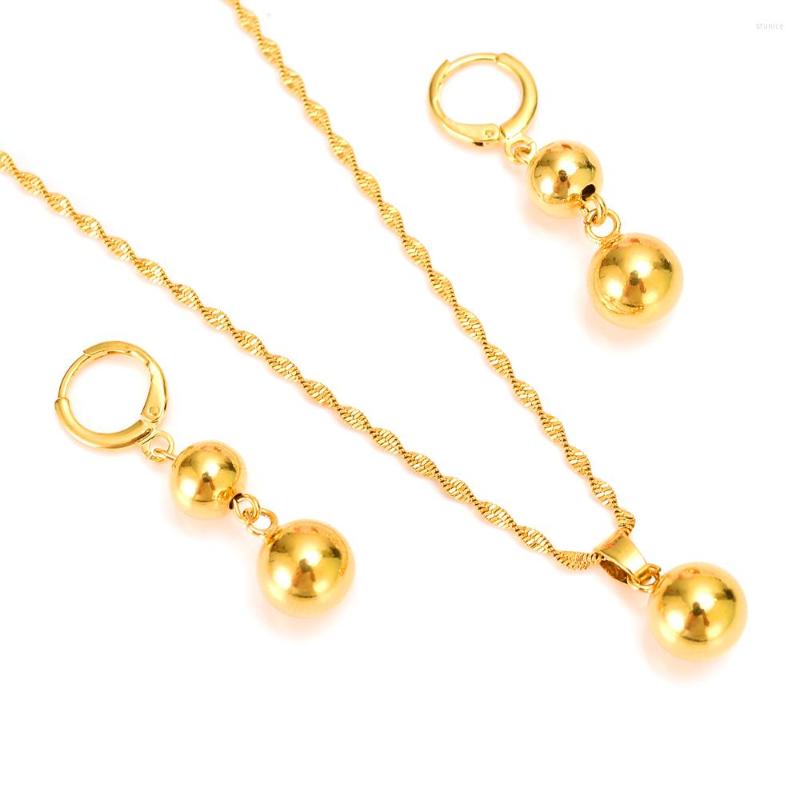 

Necklace Earrings Set Bangrui Bead Jewelry Pendant Bracelet Gold Color Chain Women Romantic Wedding Party Gift African Arab, Picture shown