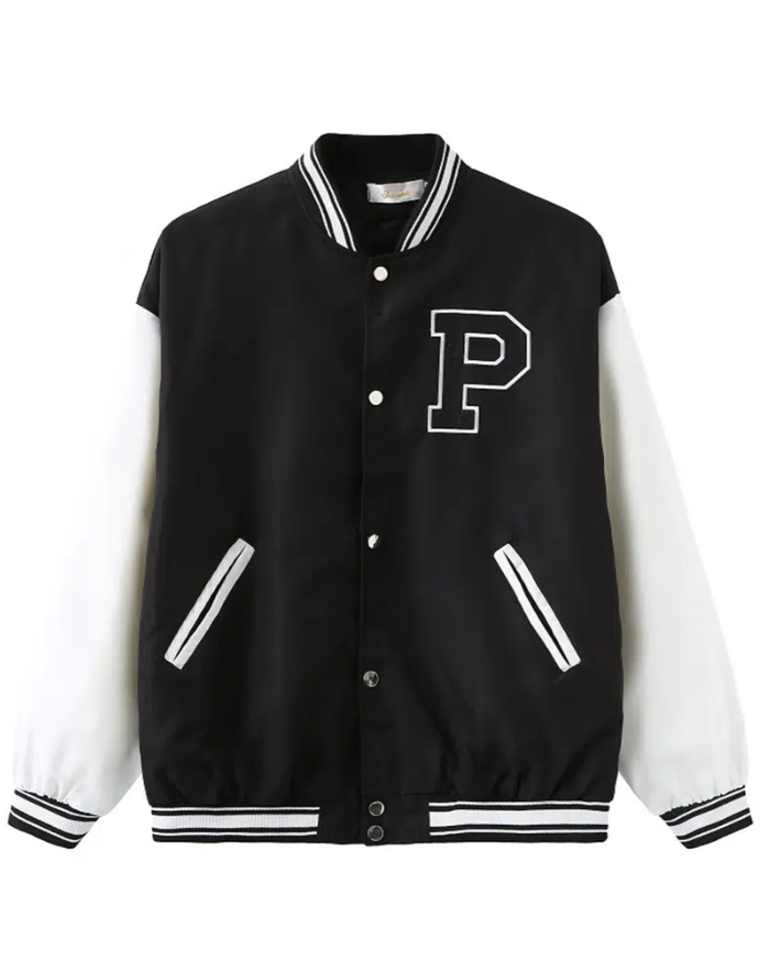 

Women's Varsity Jacket Vintage Letter Print Cropped Baseball Coat 90's Fashion Streetwear Bomber Outer Coat, Black