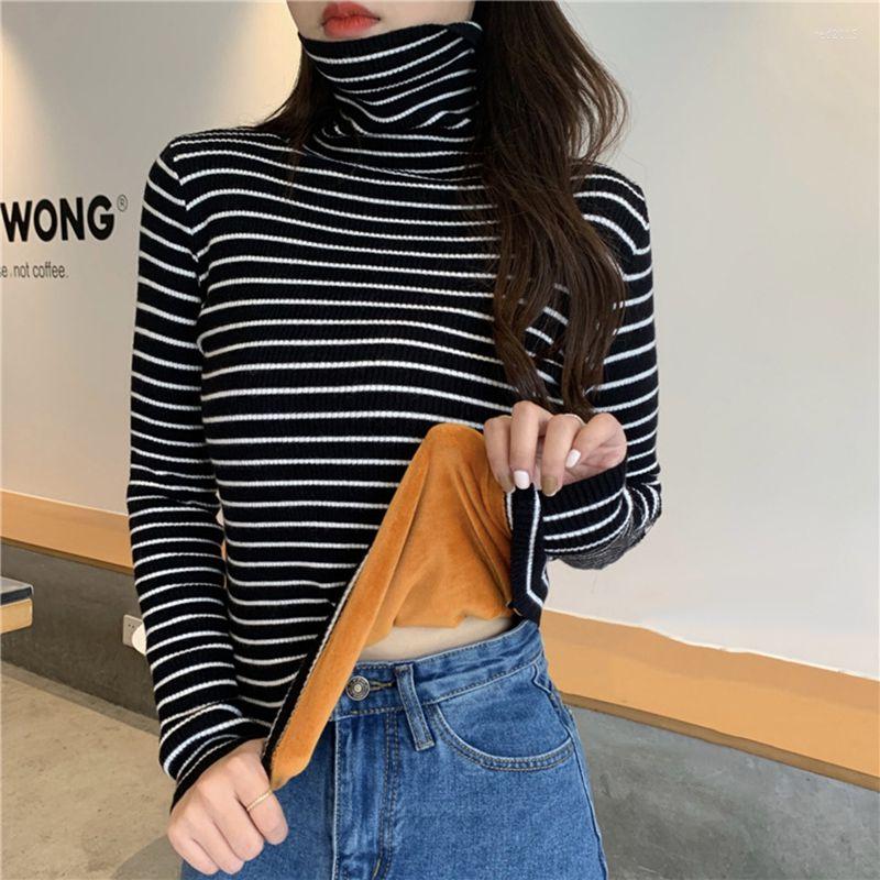 

Women's Sweaters Thick Warm Soft Thermal Women Sweater Thicken Knitted Turtleneck Jumper Streetwear Pullover Velvet Striped 121491WTA