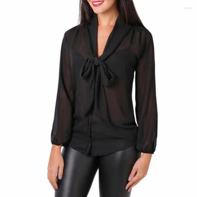 

Women' Blouses Women' & Shirts Chiffon Women 2022 Autumn Fashion Long Sleeve V-neck Black Shirt Office Blouse Slim Casual Tops Female