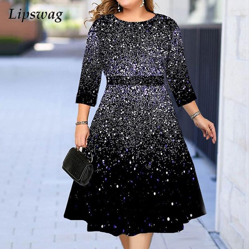 

Casual Dresses Autumn Pattern Print Party Dress Women Fashion Three Quarter Sleeve Beach Office Lady Winter Loose A-Line, 03 purple