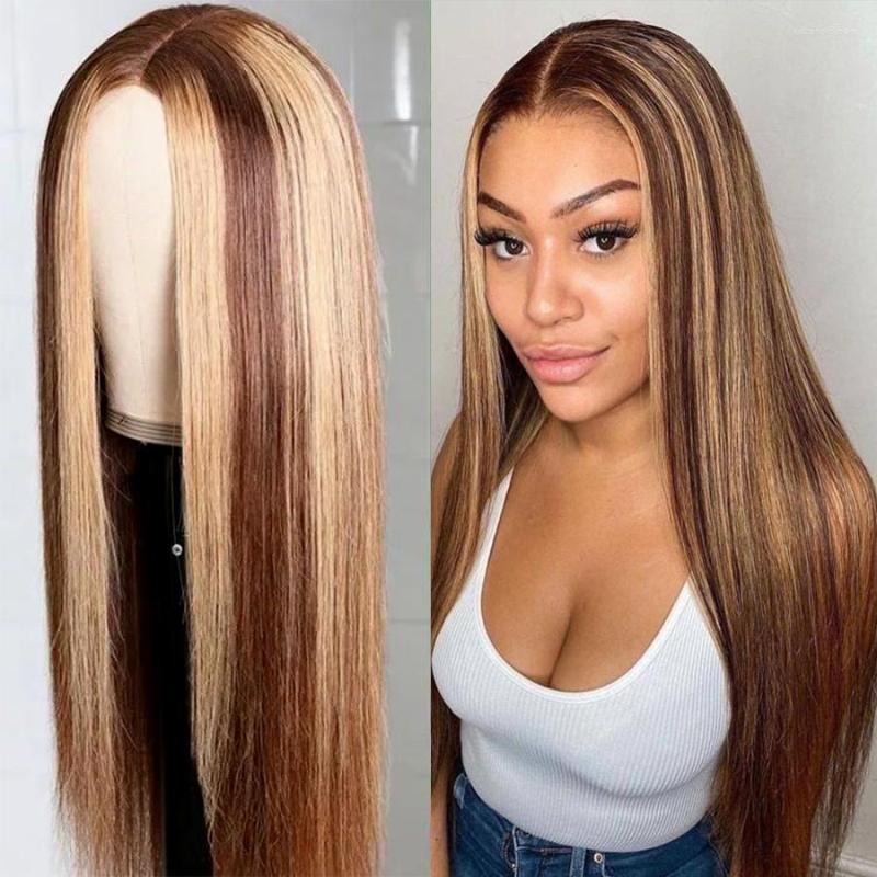 

Human Hair Lace Frontal Wigs Brazilian Straight 13X4 Front Wig 4/27 Ombre Color Body Wave For Women, Picture shown