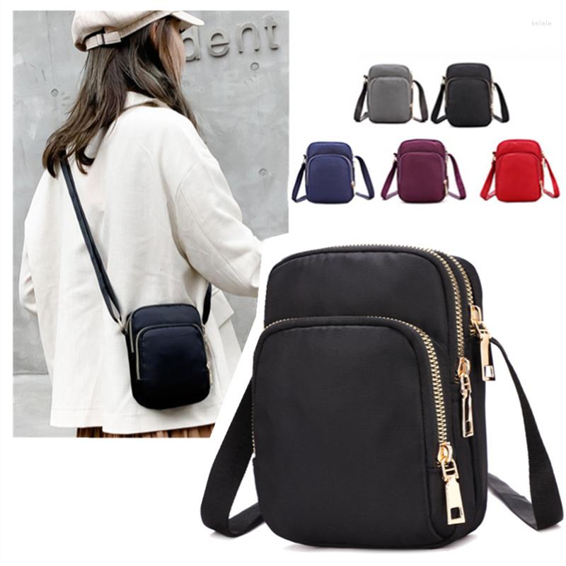 

Evening Bags 2022 Women Leisure Crossbody Zipper Mobile Phone Shoulder Light Messenger Bag Waterproof Nylon Wrist Purse Mini Handbag, Black