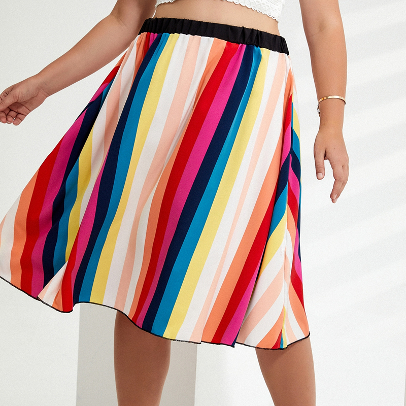 

Plus size Dresses Plus Size Floral Print Summer Casual Skirt Rainbow Stripe Aline Midi Skirt Elastic Waist Female Large Size Boho Swing Skirt 6XL 221006, Red