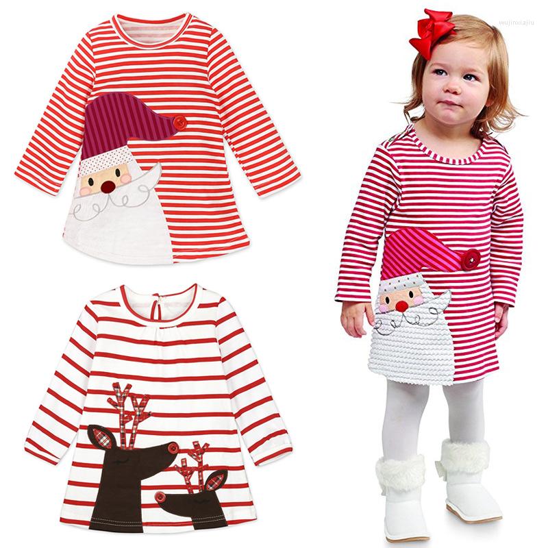 

Girl Dresses Casual Christmas Dress Cute Cartoon Santa Toddler Cotton Long Sleeve Princess For Baby Kids Clothes 1-6 Years, As the picture