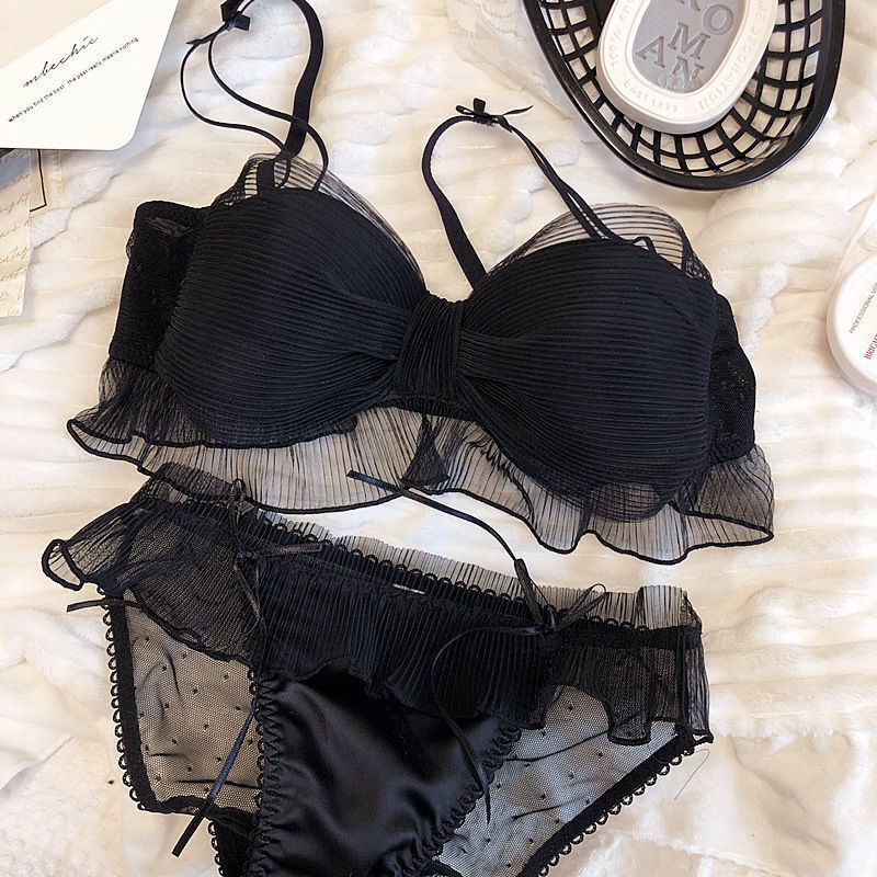 

Bras Sets Japanese Gauze Underwear Pure Female Desire No Steel Ring Comfortable Small Chest Anti Drooping Girl Set 221006, Single underwear