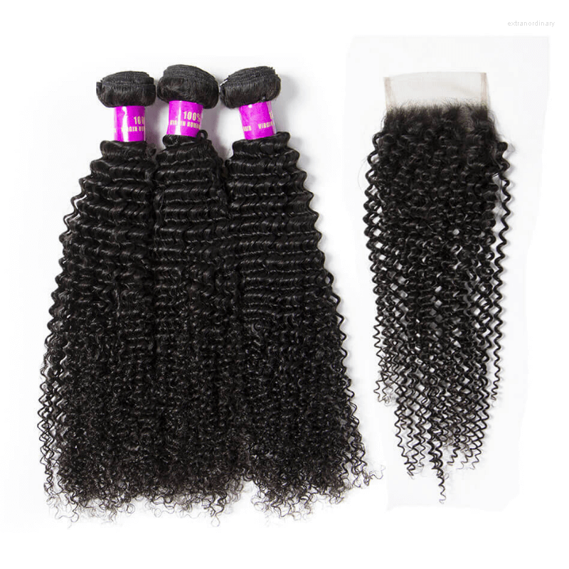 

Human Hair Bulks Brazilian Kinky Curly Virign 3 Bundles With Closure