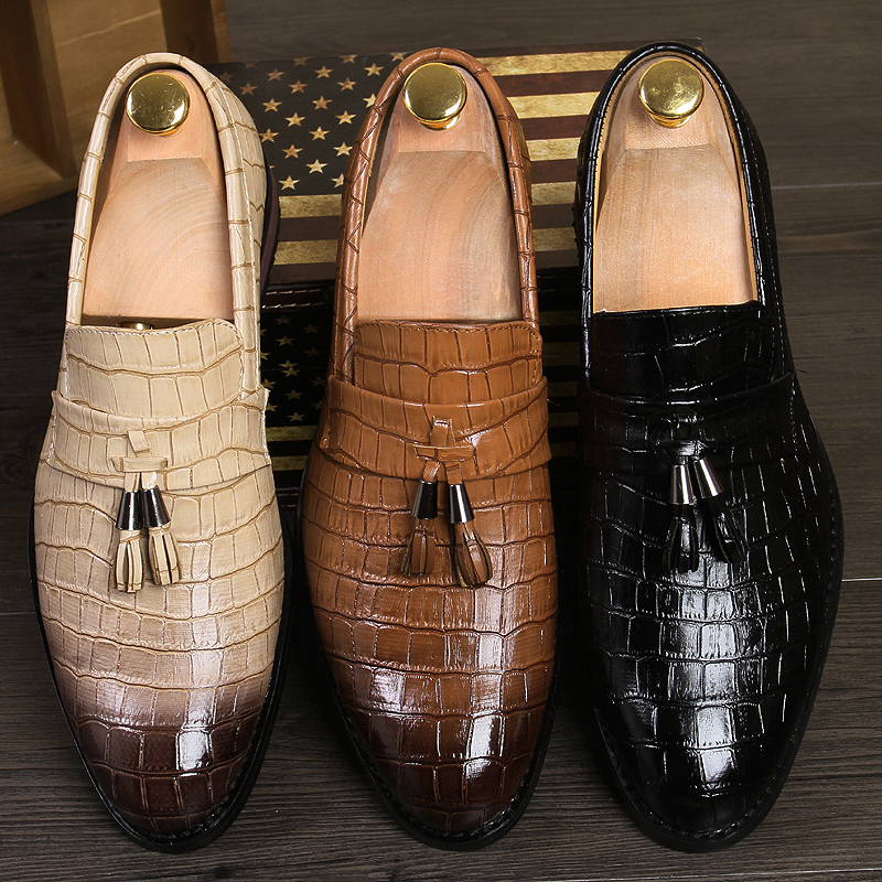 

Luxury Crocodile Oxford Shoes Pointed Toe One Stirrup Vintage Tassel Men's Fashion Formal Casual Shoes Business Shoes Multiple Sizes 38-47, Black