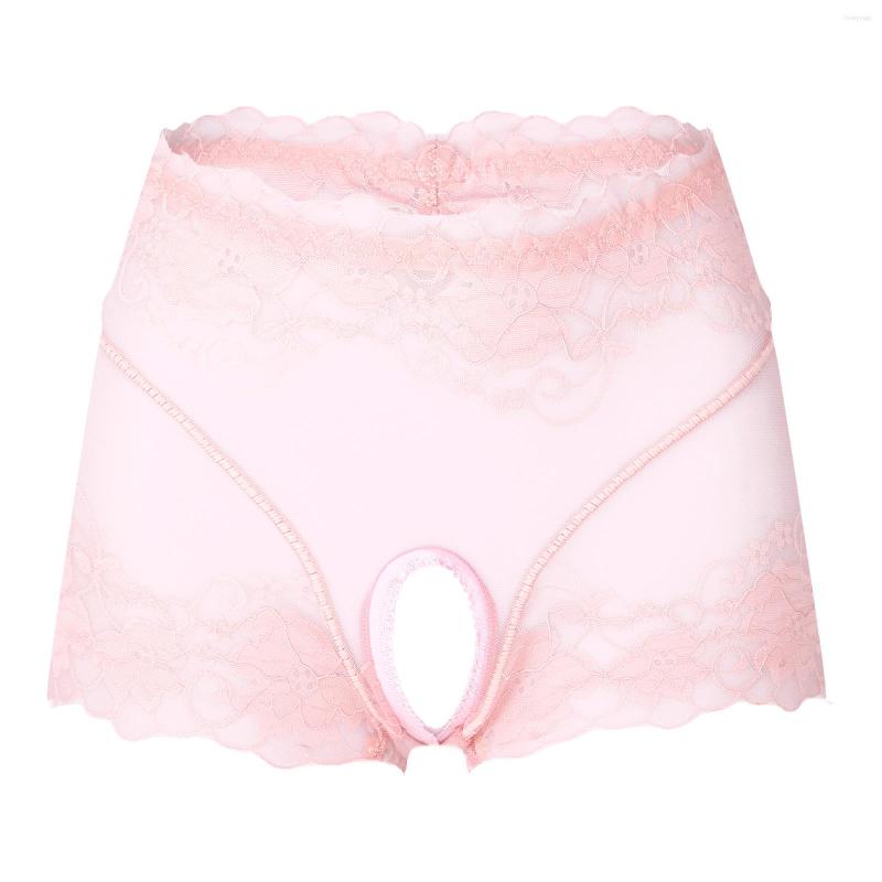 

Women's Panties Erotic Lingerie Sexy Womens Open Crotch Thong See-through Floral Lace Hollow Out Briefs Crotchless Underwear, Black