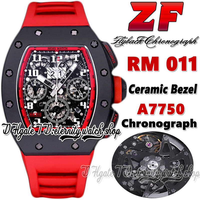 

Z Latest version zf202210011 Mens Watch A7750 Chronograph Automatic Black Ceramic Case Steel Skeleton Dial Red Rubber Strap Super Edition eternity Sport Watches, Watch waterproof cost