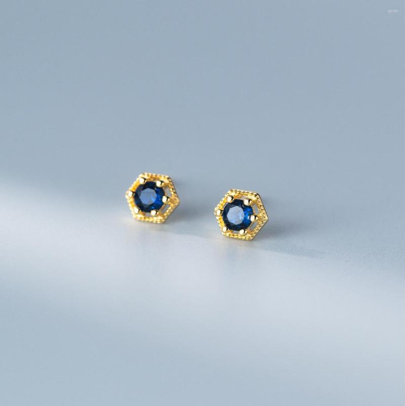 

Stud Earrings Genuine 925 Sterling Silver For Women Teen Girls Kids Blue CZ Zircon Round Small Cute Earings Korean Jewelry