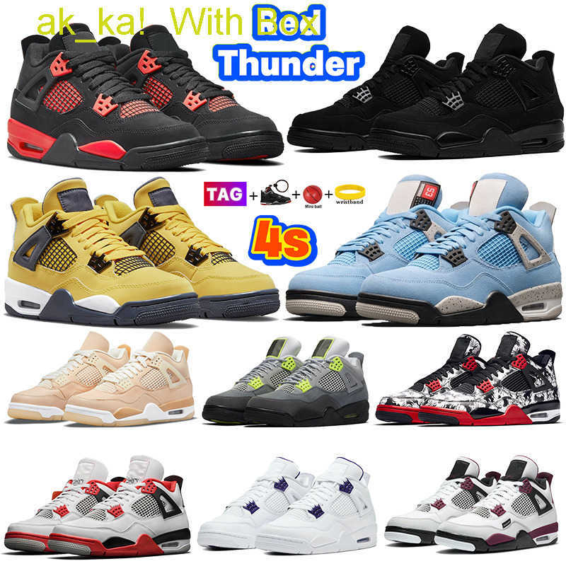 

Usually 10-30days delivered Newest 4 Basketball Shoes Fire Red Thunder 4s University Blue Black Cat Men Sneakers White Oreo Shimmer Metallic, #1- red thunder