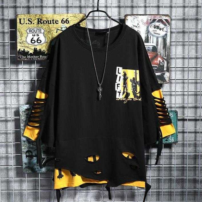 

Men's T-Shirts Hip Hop Creative T shirts Men Women 2022 Summer Japanese Style Hole T-shirts Streetwear Couple Tops Tees Male Black T221006, 10