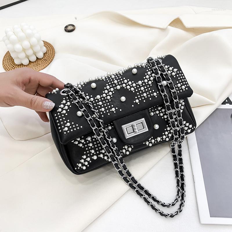 

Evening Bags 2022 Ladies Shoulder Bag Luxury Design Women Messenger Simulation Leather Pearl Female Handbag PU Girl Phone Lipstick, Black