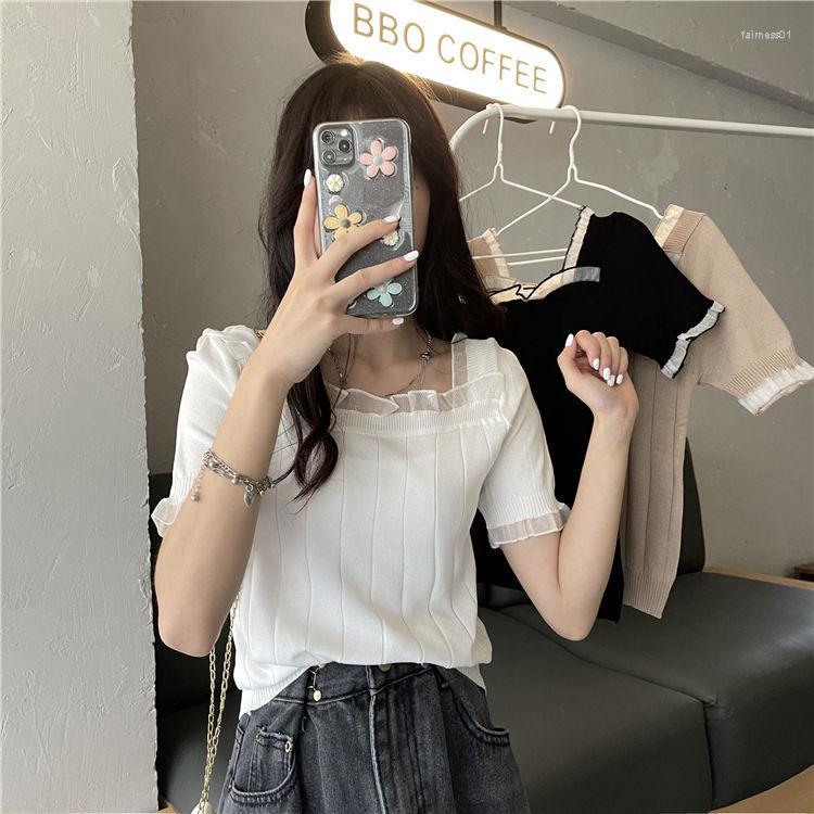 

Women's Blouses Blouse Women Shirt White Short-Sleeved T-shirt Women's Summer Collar Knitted Top 2022 Blusas Mujer, Black