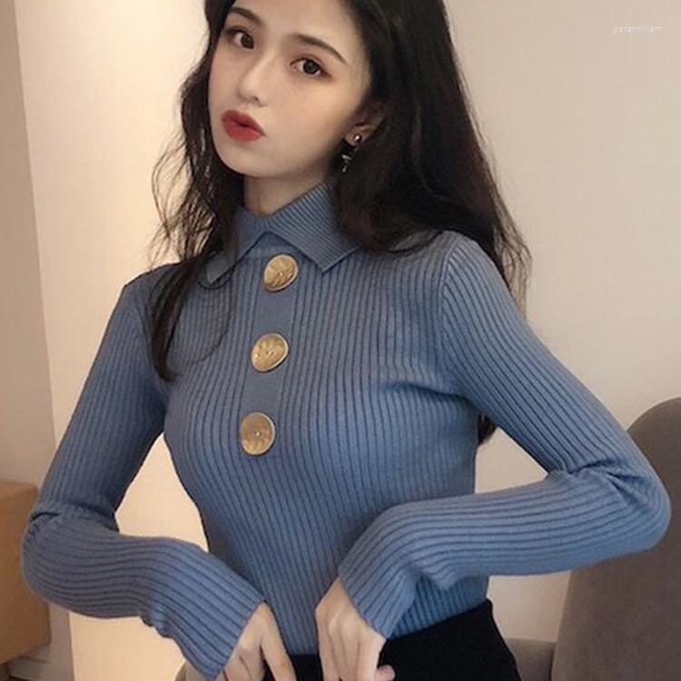 

Women' Sweaters Woman Pullover Cored Yarn Lapel Knitwear Long Sleeve Autumn And Winter Women Femme Chandails, 11