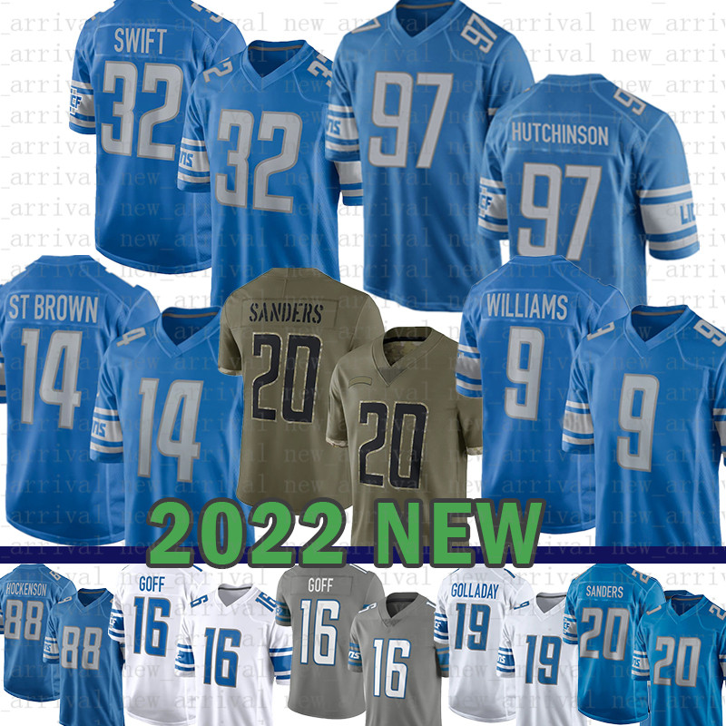 

T.J. Hockenson Aidan Hutchinson Football Jersey Jared Goff Amon-Ra St. Brown Jameson Williams Penei Sewell Detroit D'Andre Swift Lions Barry Sanders Rodriguez, Youth(size:s-xl)-xs