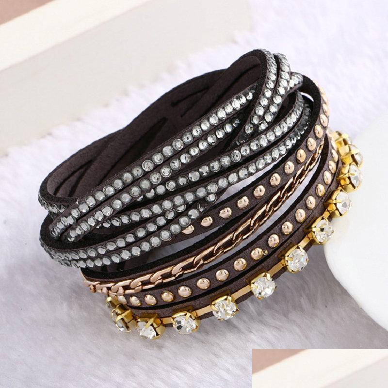 

Charm Bracelets Charm Bracelets Fashion Women 9 Colors Rhineston Layer Leather Bracelet Braided Femmecharm Drop Delivery 2021 Jewelry Dhapy