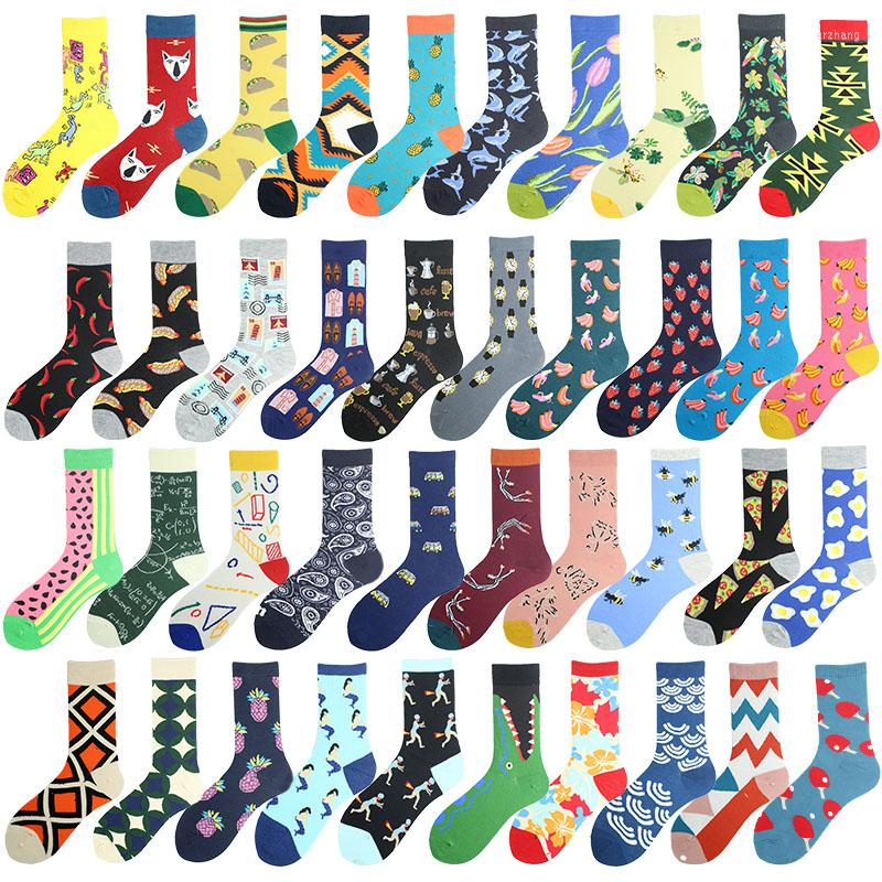 

Men's Socks Men Cartoon Anime Funny Happy Art Personality Fruit Food Crew Sox Hip Hop Street Fashion Skarpety Long Sokken, 18