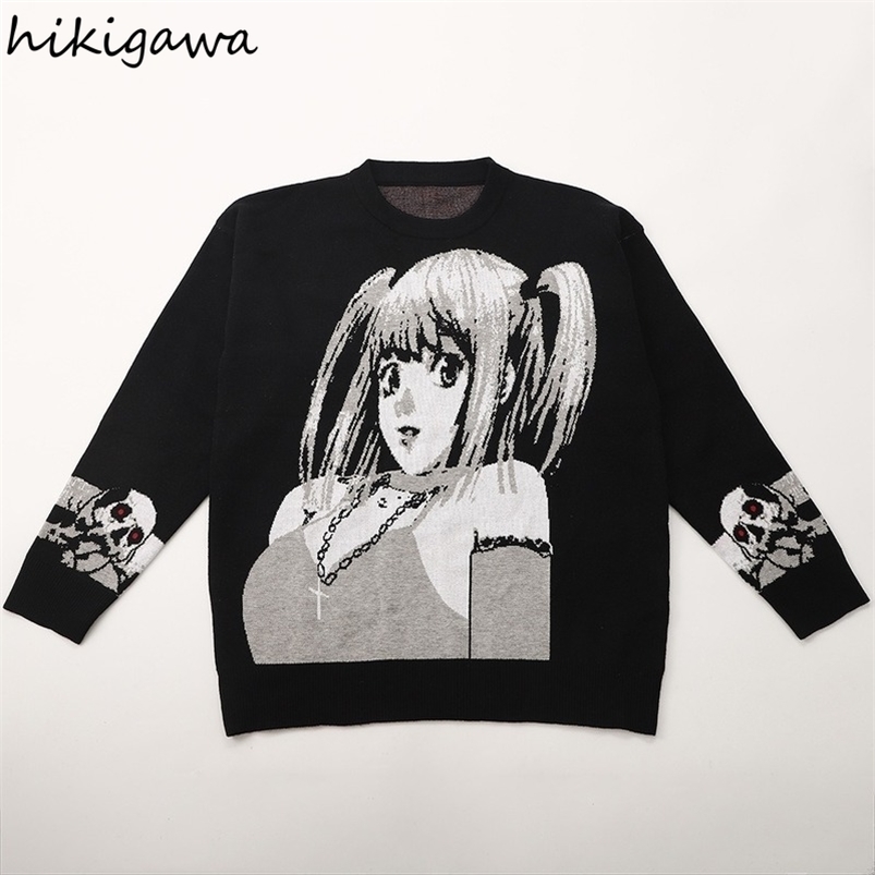 

Women's Sweaters Oversized Sweater Women Anime Print Tops Japanese Fashion Knitted Pullovers Fashion Casual Hip-hop Jumper Fall Clothes 221006, Black
