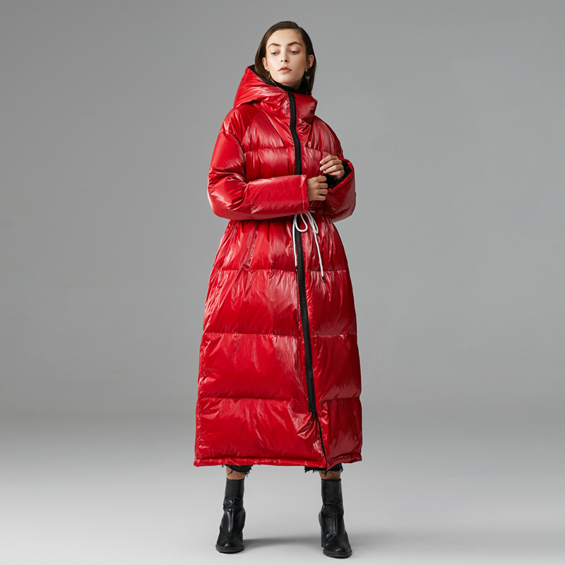 

Women' Down Parkas Winter European Fashion Glossy XLong White Duck Down Jacket Female Oversized Waterproof Parkas Hooded Bright Coat F474 220930, Blue