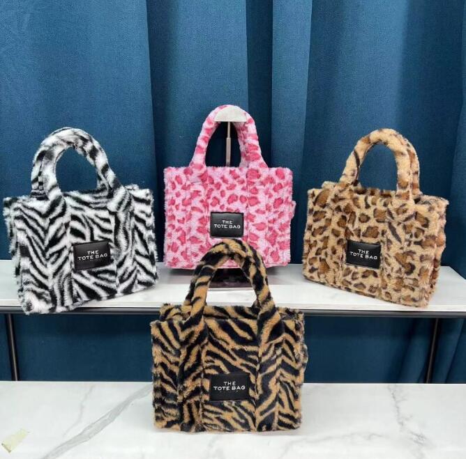 

New Striped Plush Women's Tote Bag Classic Letter Crossbody Shoulder Bags Handbag Autumn and Winter Style, As pic