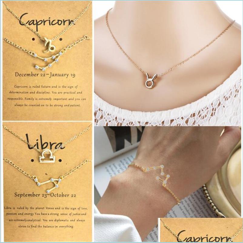

Bracelet Necklace 12 Constellation Necklaces Rhinestone Bracelet Sets Paper Card Jewellery Set Fashionable Gifts For Women L Sport1 Dhw9J, Silver