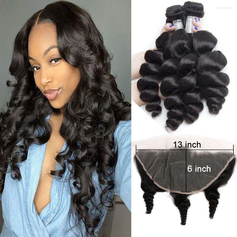 

Human Hair Bulks Malaysian Loose Wave Lace Frontal With Bundles 13x6 HD Transparent Front 40 Inch Closure