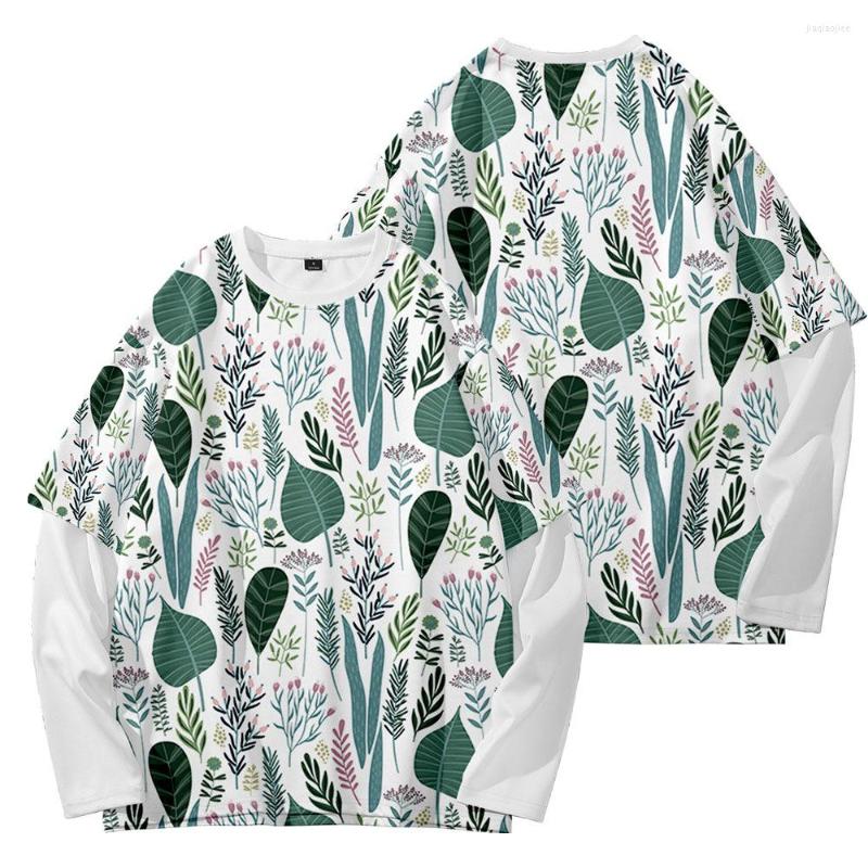 

Men's Hoodies Flowers Leaves Retro Street Pography Trend Leisure Autumn And Winter Fake Two Round Neck Sweaters, Khaki