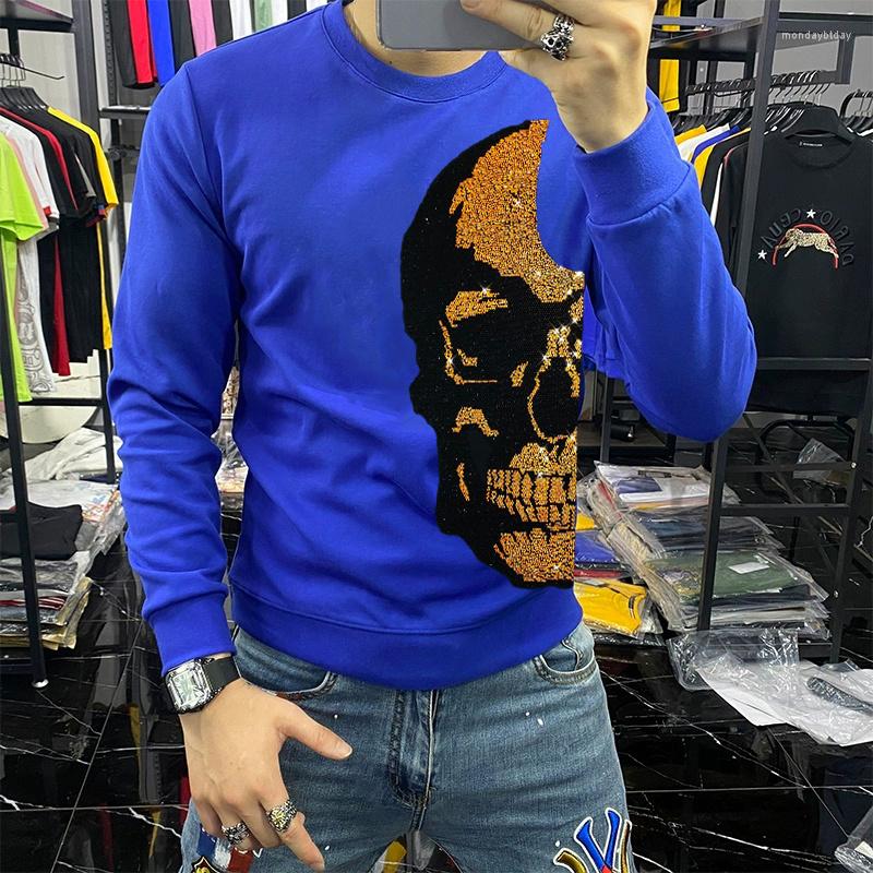 

Men's Hoodies Oversized Men's Hoodie Rhinestone Brand Top Quality Exaggerated Gradient Color Skull Pullover Winter Sweatshirt, As shown asian size