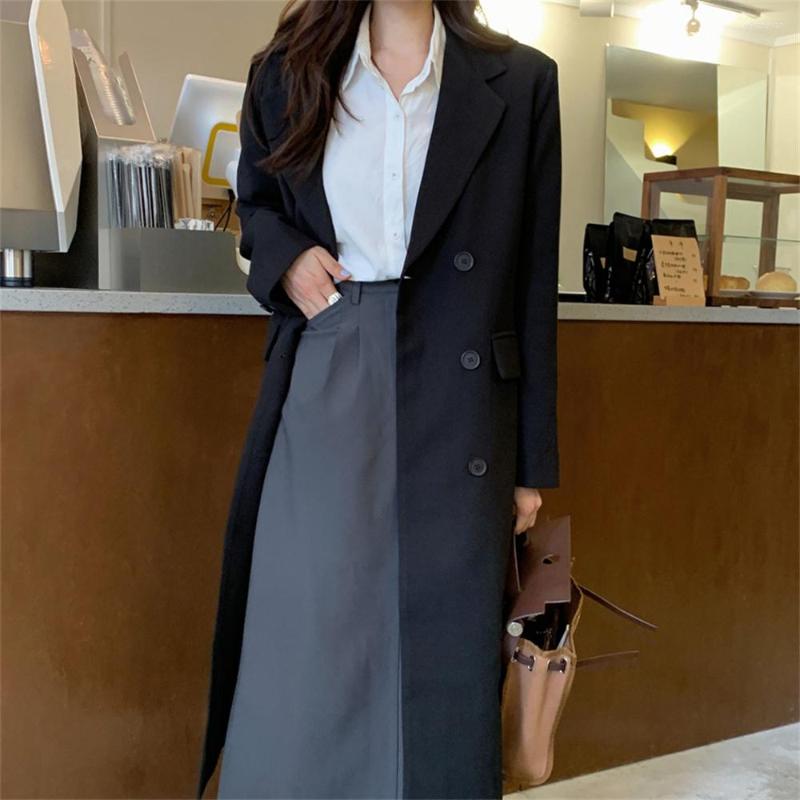 

Women's Trench Coats Alien Kitty Work Weat Lace-Up Notched Retro High Street 2022 OL Solid Chic Office Lady Slim Women Blazers Jackets, Black
