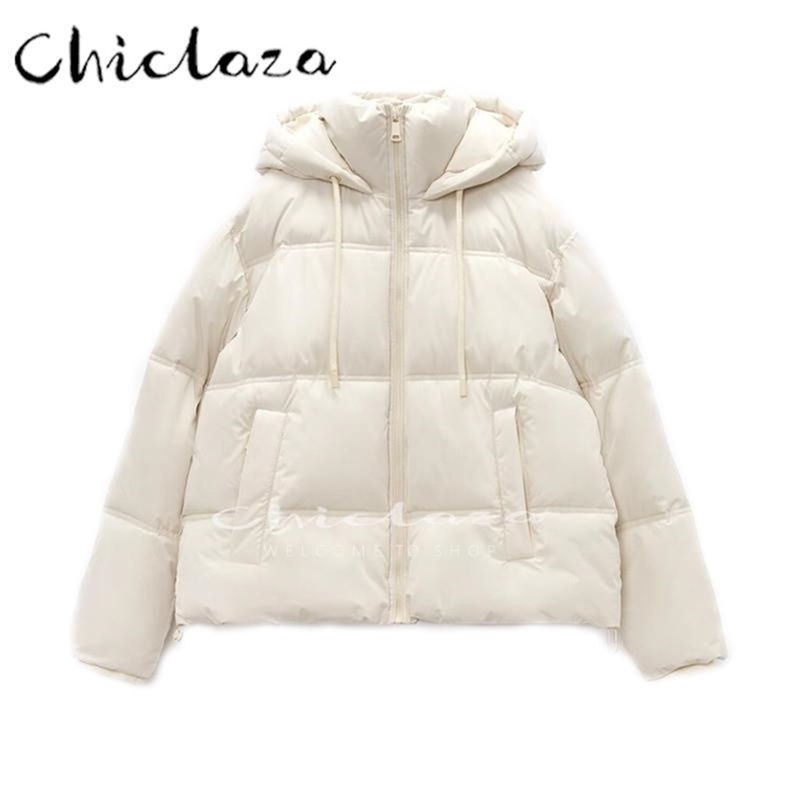 

Womens Down Parkas CHICLAZA Winter Women Fashion Warm Thick Hooded Female Black Long Sleeves Zipper Top Outwear 220930, Beige