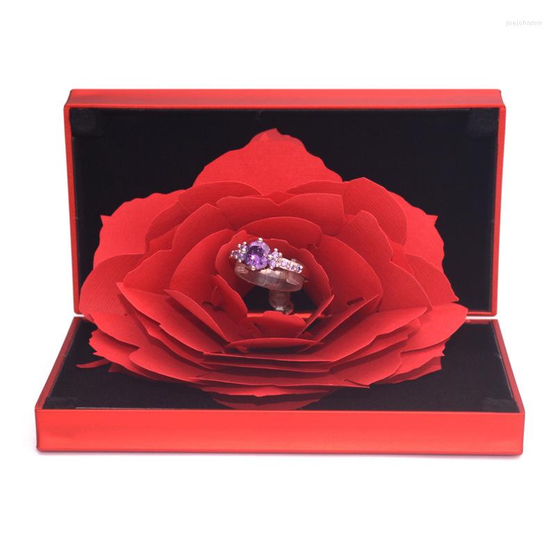 

Jewelry Pouches Most 3D Rose Engagement Ring Box Can Be Rotated Folding Petal Diamond Wrapped Storage Display Appliances