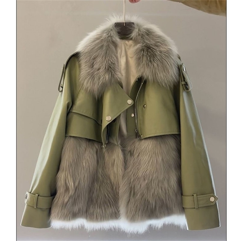 

Womens Fur Faux Winter Coat Lmitation Short Stitching Sheepskin Motorcycle Korean Cotton Jacket Female Parka 220930, Green