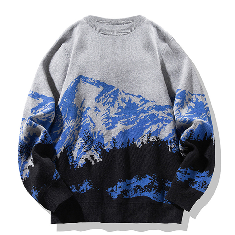 

Crewneck Sweater Men Japan Style Harajuku Knitted Sweaters For Men Fashion Clothing Long Sleeve Warm Sweatshirts 2022 New, Blue
