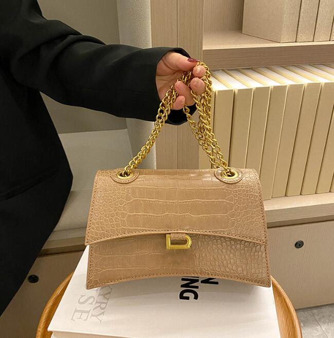 

New Hourglass Bags Handbag Crocodile Pattern Chain Underarm Bag Oil Wax Leather Shoulder Messenger Bag Autumn and Winter Popular, As pic