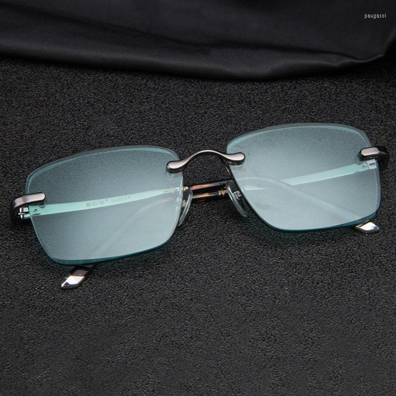 

Sunglasses 2022 Vintage Rimless Men Women Luxury Crystal Stone Lens Green Sun Glasses Retro Eyeglasses Clear Eyewear Oculos