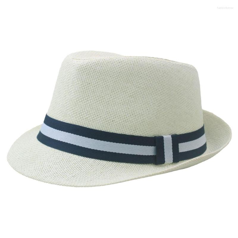 

Berets 2022 Summer Women Men Straw Hat Jazz Cap Bucket Sun Elegant Queen Homburg Gentleman Beach Panama, White