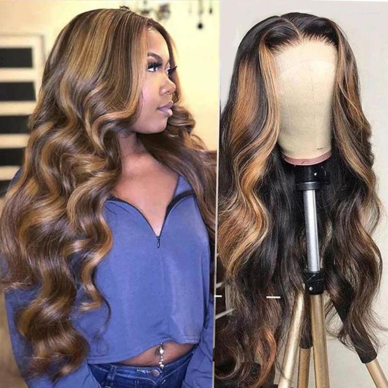 

Body Wave Lace Front Wig Brazilian Colored Human Hair Wigs For Women Honey Blonde Highlight 30 Inch Full Hd Glueless, Picture shown